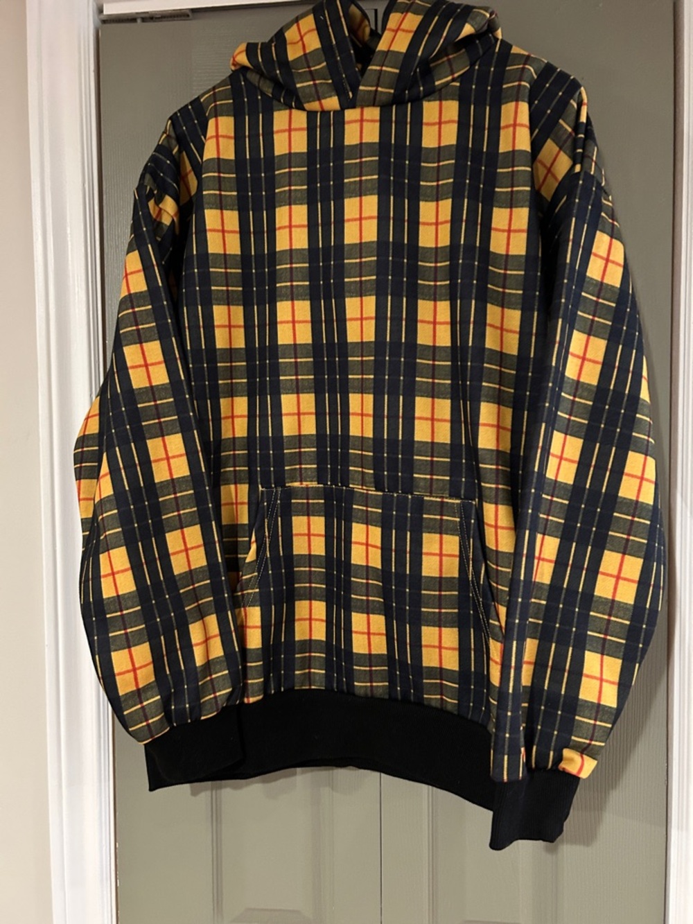Fashion Nova Men Yellow and Black Plaid Hoodie